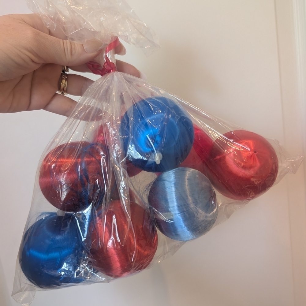 Bag Of Silk Thread Red and Blue Christmas Ornaments